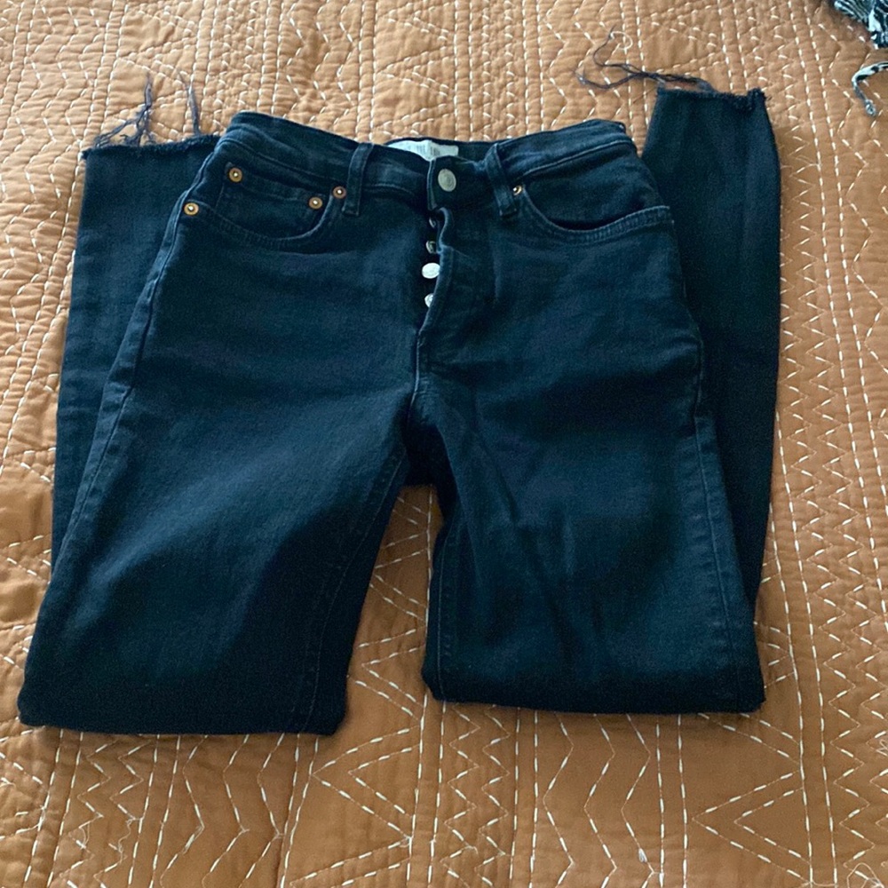 Free people black knee destroyed denim